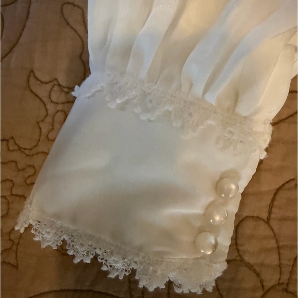 VTG 70s Handmade White Lace “Gunne” Style Prairie Cottage Maxi Wedding Dress, S - Picture 5 of 16